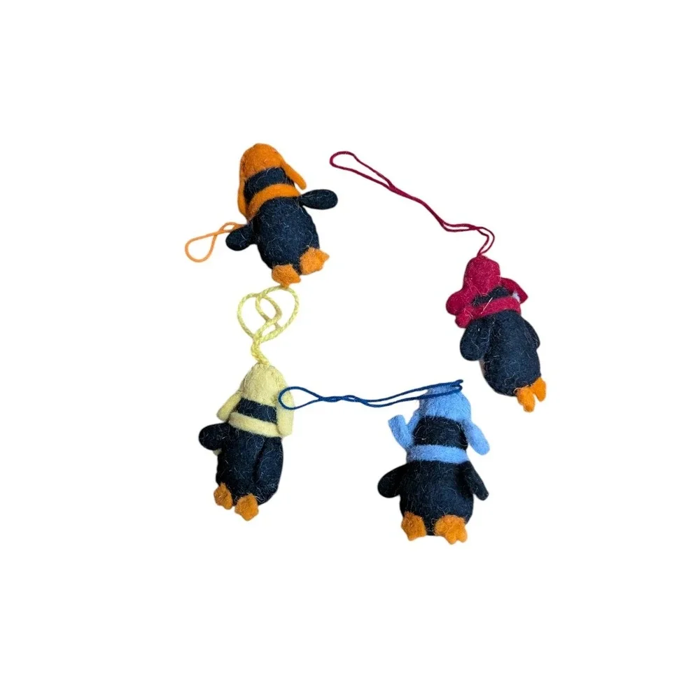 Set of 4‎ Marantz Cozy Penguins Felted Wool Ornaments Handmade Holiday
